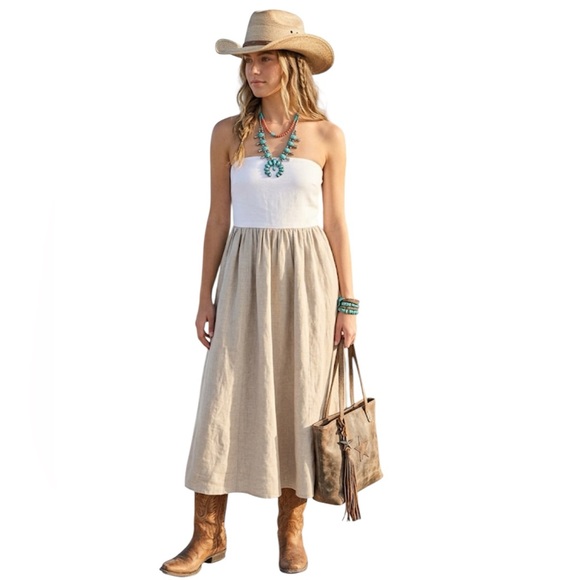 The Drop Dresses & Skirts - The Drop Women's Cream khaki Hellen Strapless Mixed Media Maxi Dress Medium